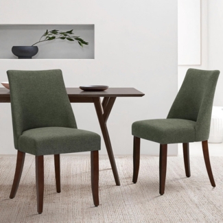 COLAMY Esszimmerstühle 2er Set, Moderne Küchenstuhl Polsterstuhl Stühle mit Rückenlehne, Stoff Dining Chairs mit Holzbeinen für Esszimmer, Küche, Restaurant mit Holzbeinen, Grün