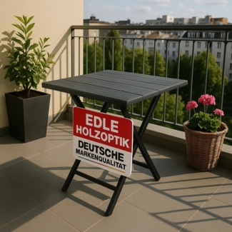 Onbest Balkontisch mit Holz Optik – klappbar – Campingtisch aus robustem Kunststoff – 80 kg Belastbarkeit – für Balkon, Garten & Terrasse – wetterfest – eckig – 56x61 cm