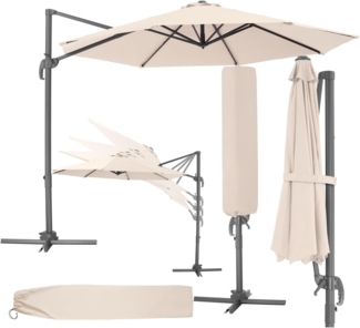 tectake Ampelschirm Sonnenschirm, Set mit Schutzhülle für Terrasse oder Garten, Parasol inkl. Schutzhülle in Schrimfarbe, Ø 300 cm