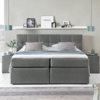 Möbelfreude Boxspringbett Bea, gesteppt, 7-Zonen Taschenfederkern, Visco Topper Polsterbett, Hellgrau H2/H3, 200x220 cm
