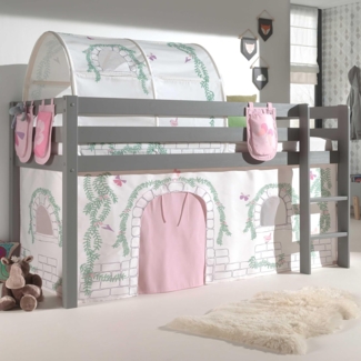 Vipack Spielbett Pino mit Textilset Vorhang, Tunnel und 3 Taschen 'Birdy'