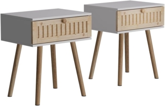Vicco Nachtschrank Holk, Weiß/Kiefer, 40 x 47 cm 2-er Set