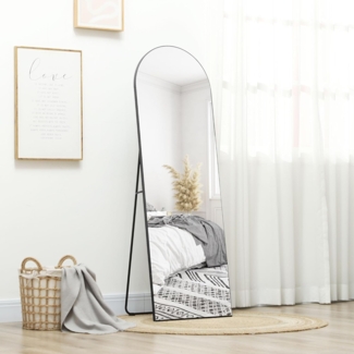 HOMCOM Standspiegel 150 x 50 cm Wandspiegel mit Ständer, Bogen-Design (Ganzkörperspiegel, 1-St, Stehspiegel), für Wohnzimmer, Schlafzimmer, Schwarz