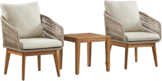 riess-ambiente Gartenlounge-Set ROPE natur taupe– Massivholz & Aluminium mit 2 Sesseln, Tisch & Kissen, (Set, 3-tlg), pflegeleichte Balkonmöbel, wetterfest, moderne Outdoor-Sitzgruppe