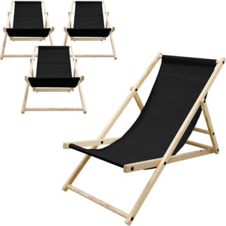 ECD Germany 4er Set Liegestuhl klappbar, Schwarz, Holz, verstellbare Rückenlehne, 3 Positionen, bis 120 kg, Sonnenliege Gartenliege Strandliege Strandstuhl Holzklappstuhl, für Garten, Balkon & Strand