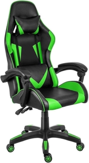 BAKAJI Gaming-Stuhl, Schreibtisch, Büro, Zuhause, aus Kunstleder, Rückenlehne verstellbar, Lendenkissen, Kopfstütze 360 Grad drehbar, höhenverstellbar, Basis 5 Rollen mit Fußstütze (grün)