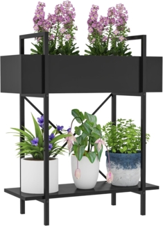 Outsunny Pflanzentreppe für Innen Außen, aus Metall, mehrstöckig, 70 cm hoch (2-Etagen Pflanzenständer, 1 St, Blumenständer), für Wohnzimmer, Garten Balkon Deko, Schwarz