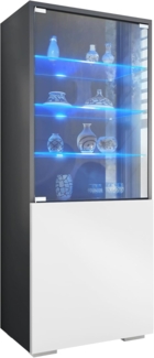 Vladon Standvitrine Granada (Vitrinenschrank, mit Glastür und Glaseinsatz inkl. LED) Anthrazit matt/Weiß matt (50 x 122,5 x 34,5 cm)