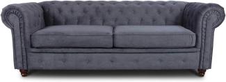 Sofa Chesterfield Asti 3-Sitzer, Couch 3-er, Glamour Design, Couchgarnitur, Sofagarnitur, Holzfüße, Polstersofa - Wohnzimmer (Graphit (Capri 16))
