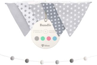 lilime® Wimpelkette Inkl. GRATIS Girlande ideal für Dekoration im Kinderzimmer - Unsere Wanddeko für dein Kind - Super süße Deko für jedes Babyzimmer (1. 9M/Grau)