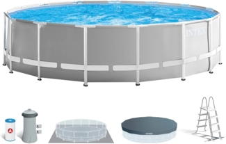 Intex 'Prism Frame Ø 457x122 cm' Pool Set, mit Filterpumpe, Filterkartusche, Abdeck- und Bodenplane, Leiter