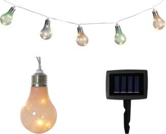 Lumineo LED-Girlande, LED Solar Lichterkette Glühbirnen 4,5m Kunststoff Warmweiß / Pastell