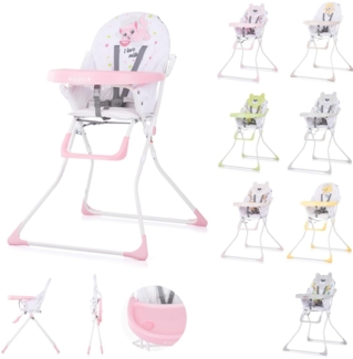 Chipolino Hochstuhl Teddy, klappbar, großer Tisch, verstellbare Fußablage, Gurt rosa