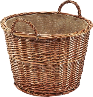 Kobolo Kaminholzkorb Holzkorb aus Weide rund mit Jutestoff