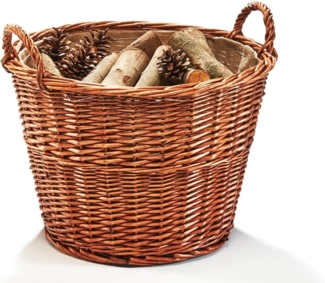 Kobolo Kaminholzkorb Holzkorb aus Weide rund mit Jutestoff