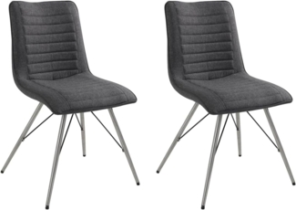 Home4You Polsterstuhl, 2er Set, Grau, Polyester, Edelstahlgestell, mit Keder aus Kunstleder