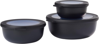 Mepal - Cirqula Multischüssel-Set 3–teilig rund Nordic black – 350, 750 und 1250 ml – Verwendbar als Vorratdose, Kühlschrankdose, Gefrierdose, Mikrowellegeschirr & Servierschale mit Deckel