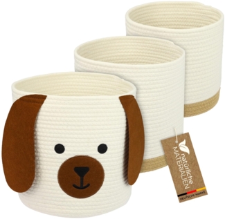 HMF Aufbewahrungskorb Aufbewahrungskorb mit versteckten Griffen (3er, Set), Korb für Kinderzimmer aus Baumwolle, Hund, Groß, Mittel, Klein