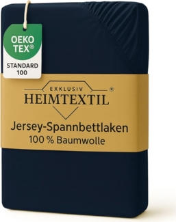EXKLUSIV HEIMTEXTIL Marke Jersey Spannbettlaken 140 x 200 cm Navyblau 100% Baumwolle Öko - Tex Zertifiziert Bed-Sheet Bettlaken Spannbetttuch Topper Leinentuch