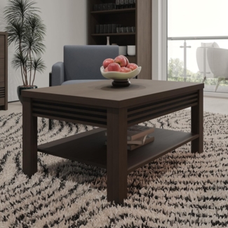 Forte EUFEMIUS Couchtisch 90, moderner Couchtisch mit dekorativer Fräsung, Holzwerkstoff, Dunkelbraun|Schwarz Eiche Holzdekor, 90 cm breit x 46,5 cm hoch x 60 cm tief