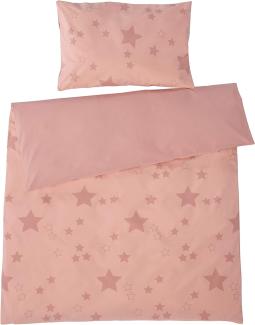 Bio Kinderbettwäsche 100% Bio-Baumwolle (kbA) GOTS zertifiziert, Sterne Rosa, 100x135 cm / 40x60 cm, Perkal-Stoff