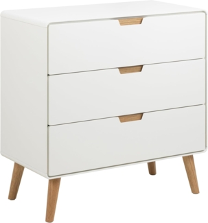AC Design Furniture Rasmus Kommode, Top, Korpus und 3 Schubladen Weiss UV lackiert MDF, Gestell NC lackiert Eiche mit Soft Close, 80 x 40 x 80 cm, Weiß