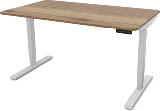 ASSMANN Elektrisch höhenverstellbarer Schreibtisch Y-Line Curved 120x70cm Eiche Tabak Weißaluminium Metall Holz