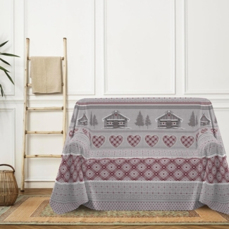 PENSIERI DELICATI Sofaüberwurf 250x290 cm, hergestellt in Italien, Überwurf aus 100% Reiner Baumwolle, Motiv Chalet, rot, ideal als Überwurf oder Tagesdecke für den Sommer (Doppelbett)