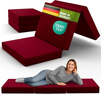 Shogazi Klappmatratze, Kaltschaumkern / Baumwolle weinrot, 90 x 200 x 12 cm