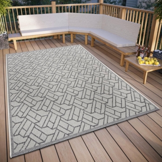 Hanse Home Eru In- & Outdoor Teppich Wetterfest – Modernes Zickzack Muster, Wasserfest robuster Aussenteppich Flachgewebe für Garten, Balkon, Terrasse, Wohnzimmer – Beige Grau, 155x235 cm