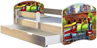 Kinderbett Jugendbett mit einer Schublade und Matratze Sonoma mit Rausfallschutz Lattenrost ACMA II 140x70 160x80 180x80 (44 Lokomotive, 160x80 + Bettkasten)