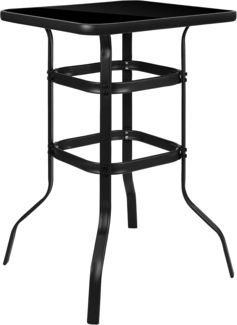 Flash Furniture Bar-Terrassentisch, Metall/Glas, quadratisch, 69,8 cm, Schwarz