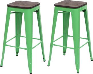 2er-Set Barhocker HWC-A73 inkl. Holz-Sitzfläche, Barstuhl Tresenhocker, Metall Industriedesign stapelbar ~ grün
