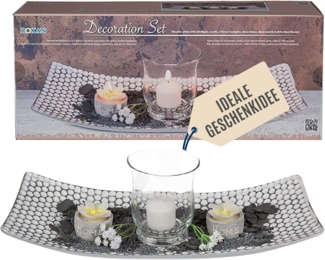 Weiß/graue Holz-Schale, ca. 38x16 cm