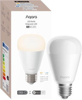 Aqara LED-Glühbirne T2 (E27, CCT), Matter Over Thread/Zigbee, Einstellbar Weiß (2700 K-6500 K), 75 W Äquival, Matter, für Apple Home, Alexa, Google Home