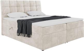 MEBLINI Boxspringbett DRAGO 180x200 cm mit Bettkasten - H3/Creme Samt Polsterbett - Doppelbett mit Topper & Taschenfederkern-Matratze