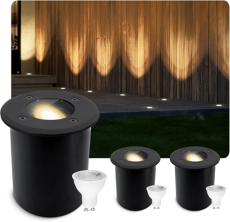 SSC-LUXon LED Gartenstrahler JUAVI LED Bodeneinbaustrahler schwarz mit GU10 6W warmweiß, Warmweiß