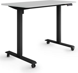 ESMART Germany ETX-121BG 120x60 cm Hellgrau Ergonomischer Steh-Sitz-Schreibtisch auf Rollen Stufenlos elektrisch höhenverstellbar 78,5-128,5cm 3X Memory Aktivitätserinnerung Soft-Start/Stopp