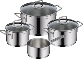 Silit Topf-Set Extra Cook, Edelstahl 18/10 (Set, 7-tlg, 4-teiliges Kochgeschirr-Set), SiliTherm Universalboden, induktionsgeeignet, spülmaschinengeeignet
