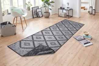 In- & Outdoor Wendeteppich Malibu Schwarz Silber - 80 x 250 x 0,5 cm