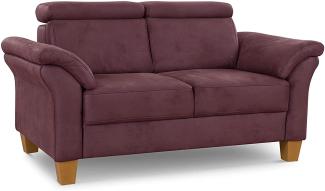 Cavadore 2-Sitzer-Sofa Ammerland / 2er-Couch im Landhausstil mit Federkern + verstellbaren Kopfstützen / 156 x 84 x 93 / Wildlederoptik, Rot