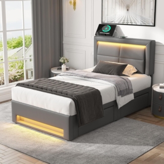 REDOM Polsterbett Schlafsofa Multifunktionsbett, Funktionsbett Stauraumbett (Daybett Tagesbett mit LED-Beleuchtung, hydraulischem Stauraum & verstellbarem Kopfteil, Samtbezug, Für Gästezimmer, Wohnräume & Apartments, bis 120 kg), Ohne Matratze