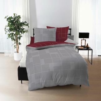 Traumschlaf Biber Bettwäsche Uptown|200x200 cm + 2x 80x80 cm| rubin