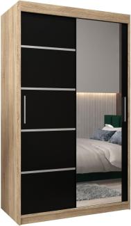 KRYSPOL Schwebetürenschrank Verona 2-120 cm mit Spiegel Kleiderschrank mit Kleiderstange und Einlegeboden Schlafzimmer-Wohnzimmerschrank Schiebetüren Modern Design (Sonoma + Schwarz)