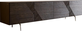 Lowboard Tereos 220 cm Esche Dunkelbraun 3D Effekt 4 Türen Winkelfuß Edelstahl gebürstet