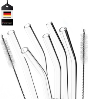 bremermann Trinkhalme 6er Glas-Trinkhalme, 15 cm Länge, wiederverwendbar, transparent inklu