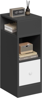 EUGAD Nachttisch schmal mit 2 offenen Ablagen 1 Schublade, schmaler Kleiner Nachtschrank im Schlafzimmer, 25 x 66 x 30 cm, Nachtkästchen Platzsparend, aus Holzwerkstoff, dunkelgrau, 0010CTG