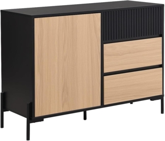 Vente-unique - Sideboard mit 1 Tür & 3 Schubladen - Schwarz & Holzfarben dunkel - GLARODI