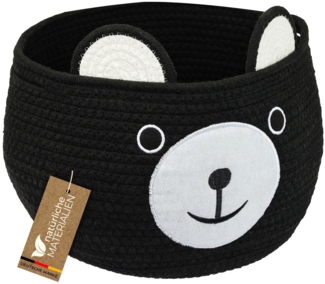 HMF Aufbewahrungskorb Aufbewahrungskorb mit versteckten Griffen, Korb für Kinderzimmer aus Baumwolle, Bär, Schwarz