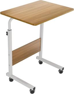 DlandHome Laptoptisch Höhenverstellbar mit Rollen 60 cm Betttisch Beistelltisch pflegetisch auf Rollen Computertische Mobiler Schreibtisch Laptop Ständer Tisch für krankenbett Büro Schlafzimmer Eiche